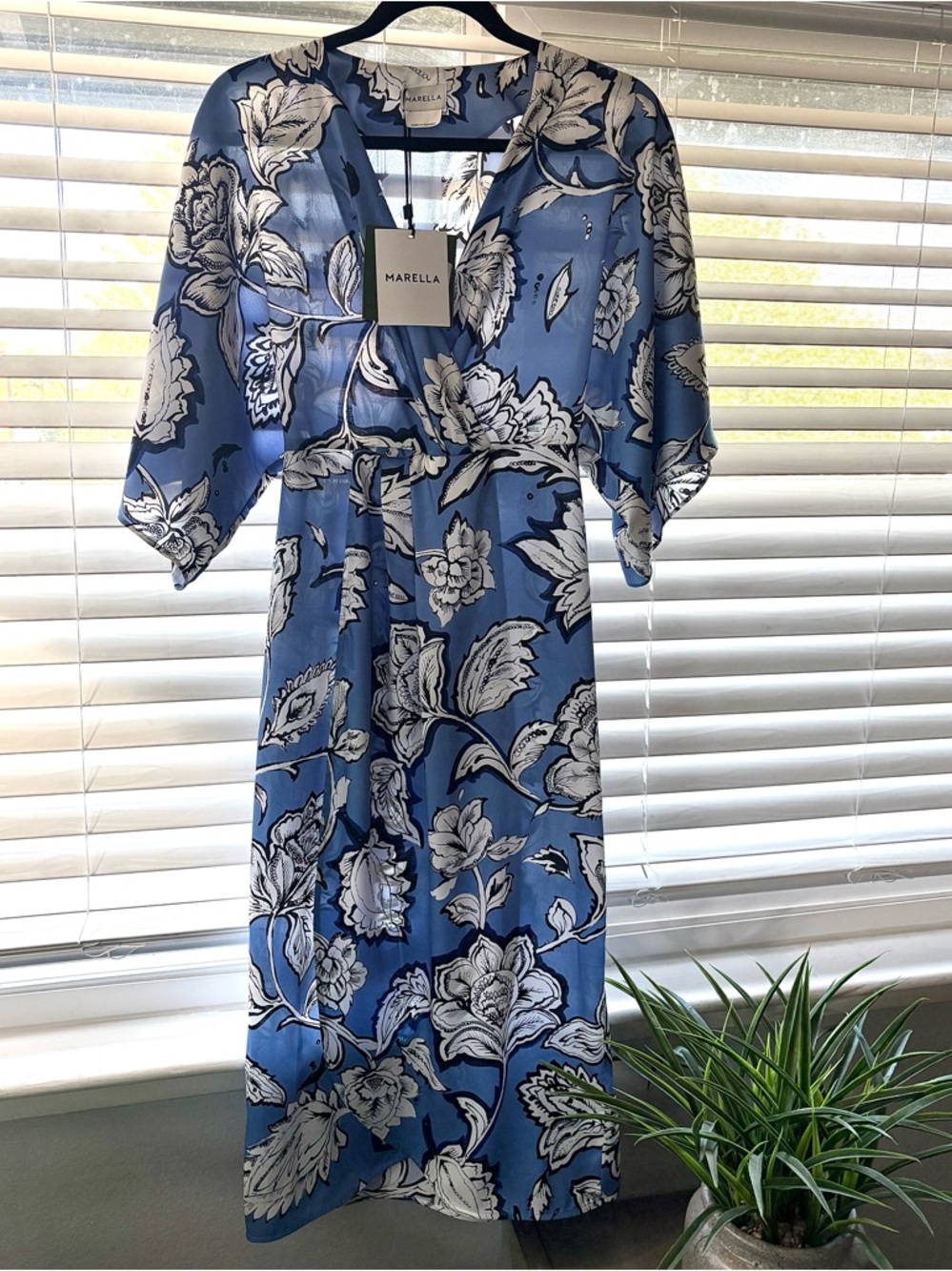 MARELLA Blue and White Floral Wrap Dress
